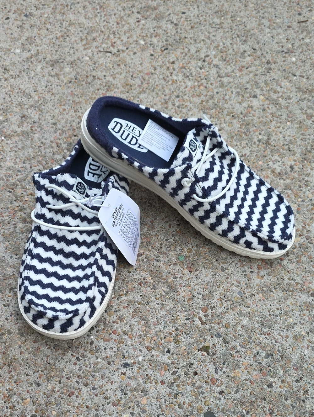NWT Hey Dude Wendy Slip On Mule Terry Stripe Navy Blazer Egret Size 8